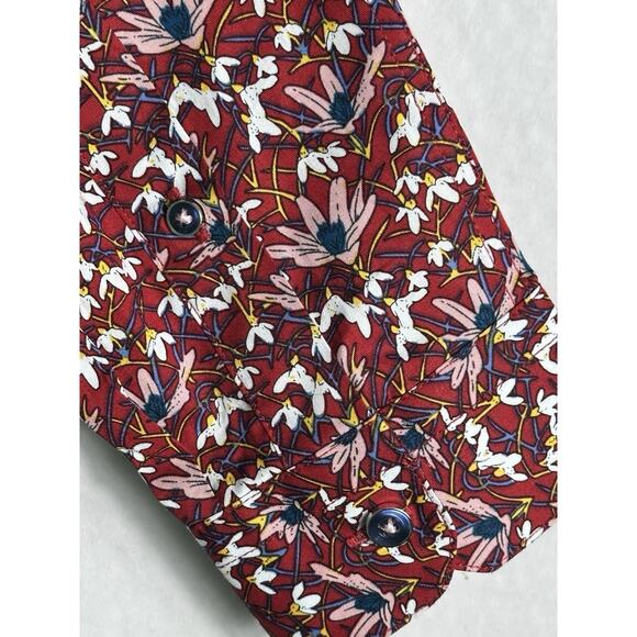 Paisley & Gray Men’s M Slim Fit Red Floral Button Down Shirt Long Sleeve Stretch - Picture 6 of 12
